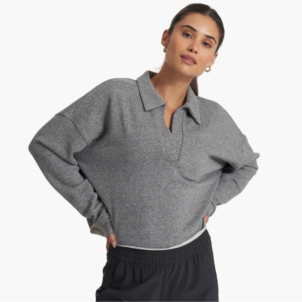 Vuori Sedona Heather Grey Cropped Collared Pullover Sweatshirt Size Large